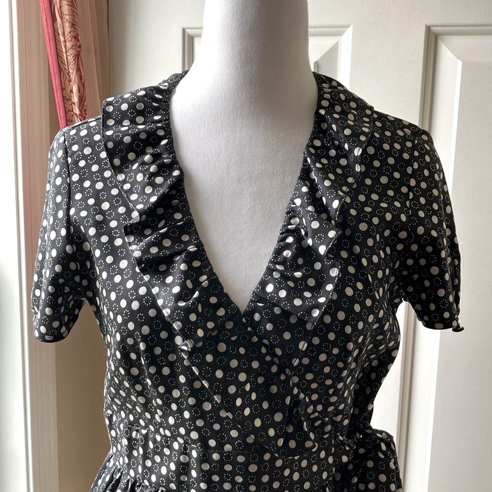 J. Crew Silk Wrap Polka-Dot Dress Black/White Size 4 - Picture 2 of 16